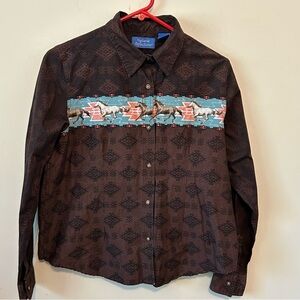 Natural Reflections Western Shirt Women's L Rodeo Cowgirl Horse Equestrian Brown